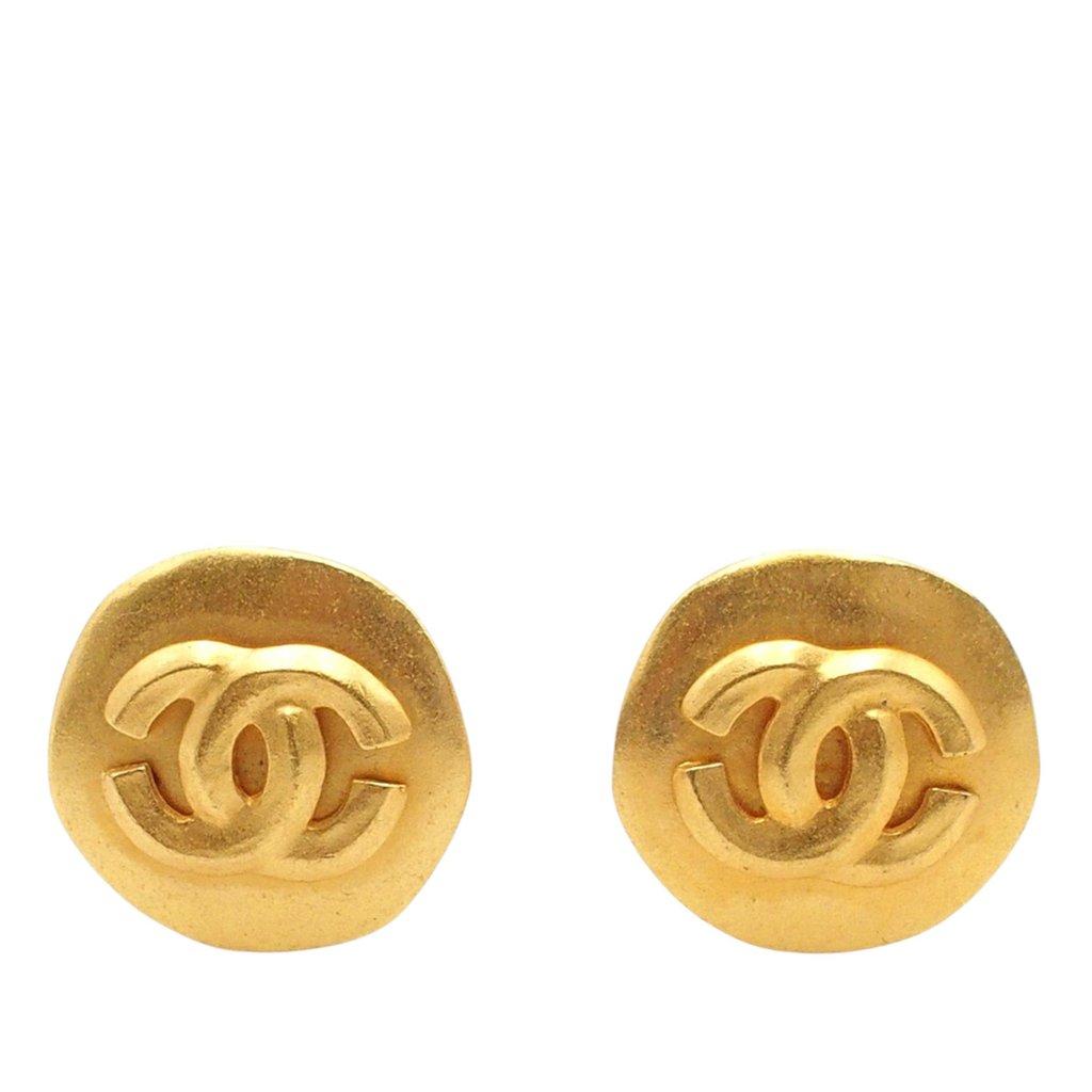 Chanel CC Gold Plated Round Clip On Earrings