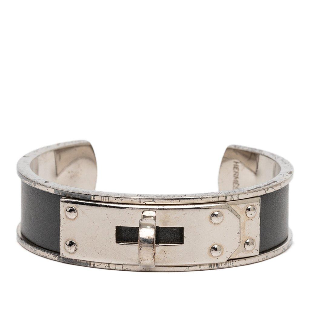 Hermès Leather and Palladium Plated Kelly Cuff Bracelet