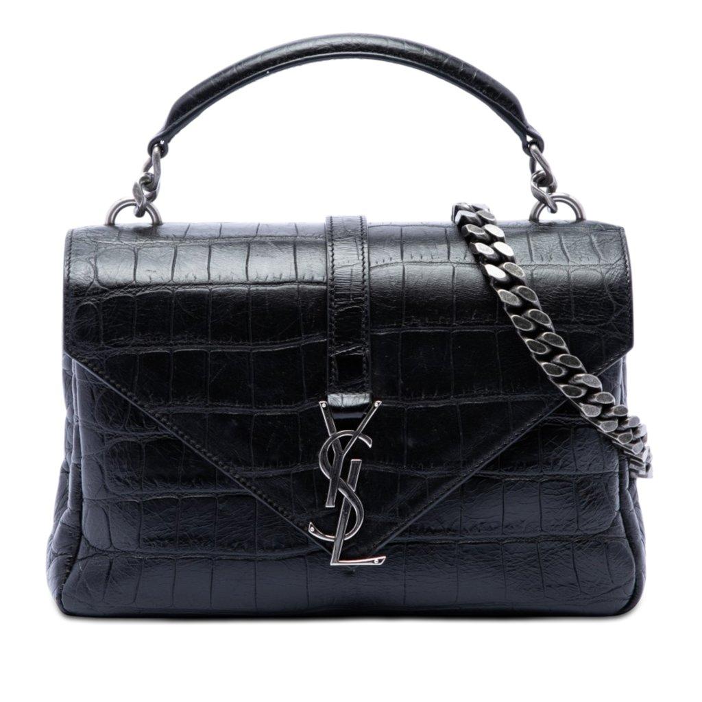 Saint Laurent Medium Croc Embossed Leather Monogram College Satchel