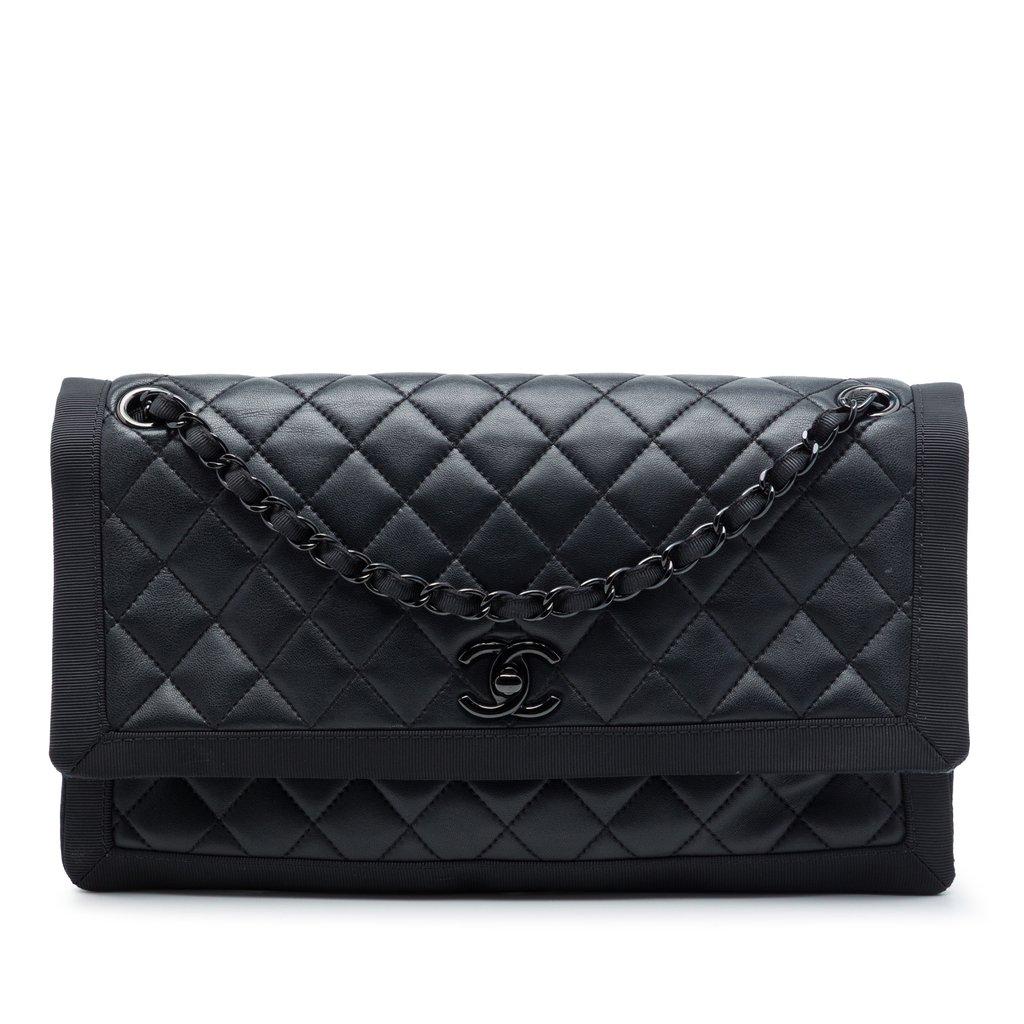 Chanel CC Quilted Lambskin and Grosgrain So Black Flap