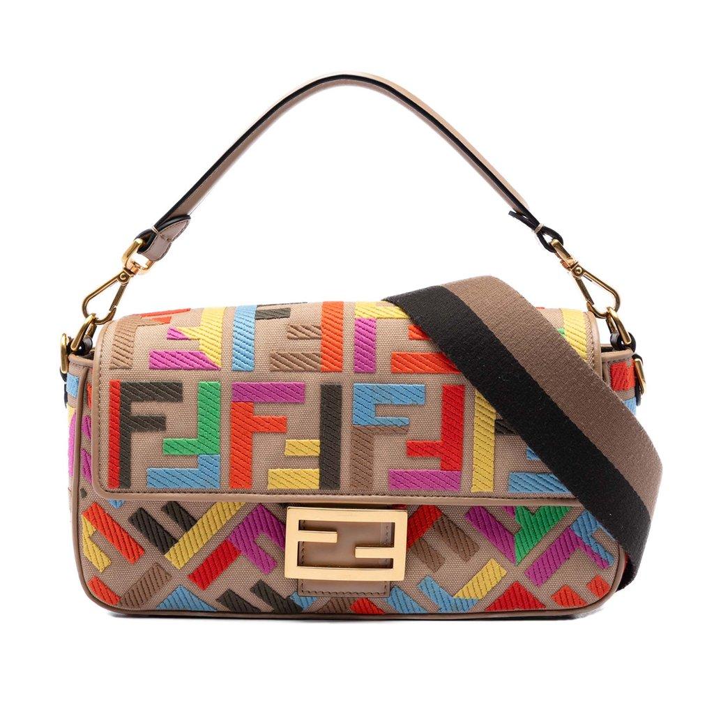 Fendi Zucca Embroidered Canvas Baguette Satchel