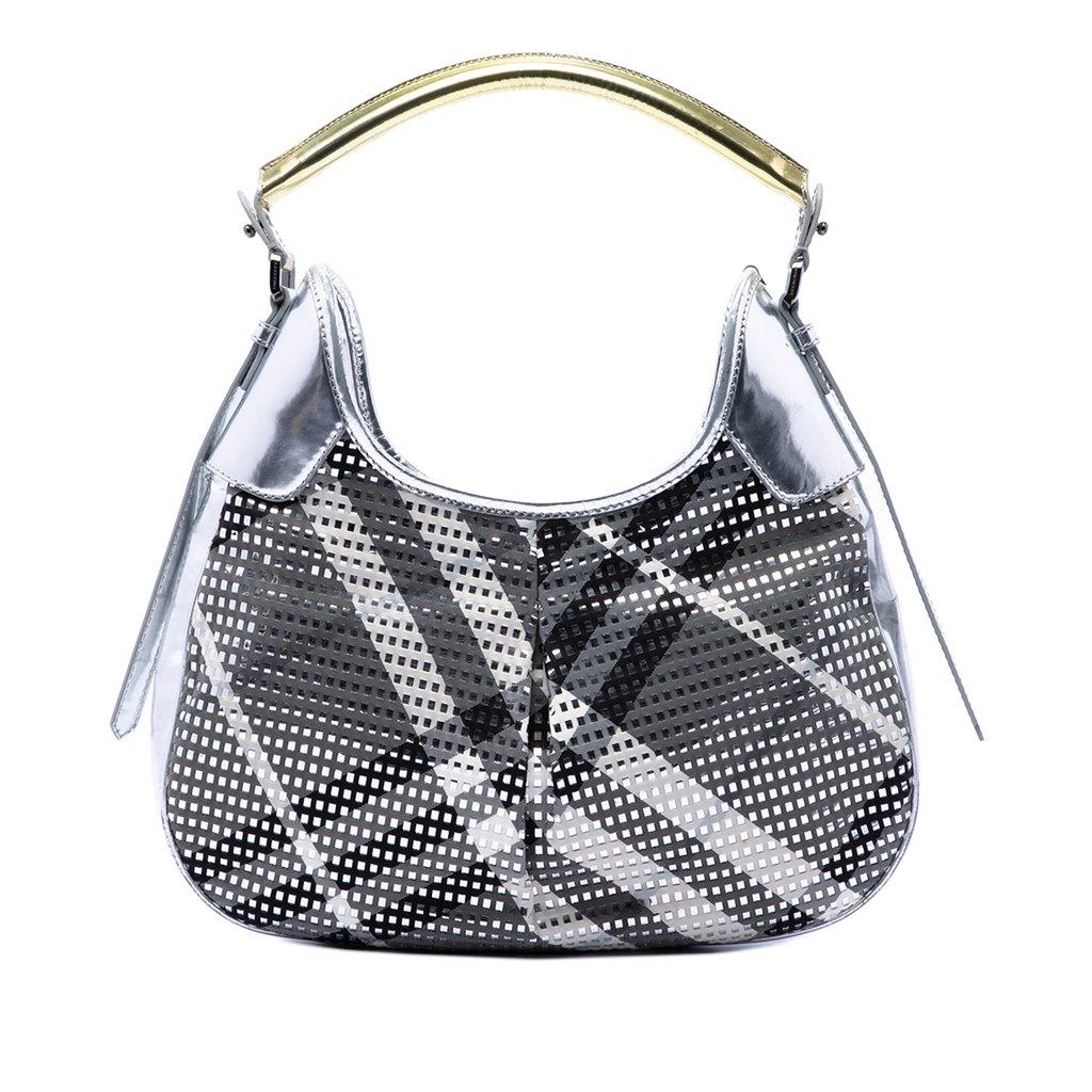 Burberry Metallic Patent and Beat Check Nylon Brooklyn Hobo