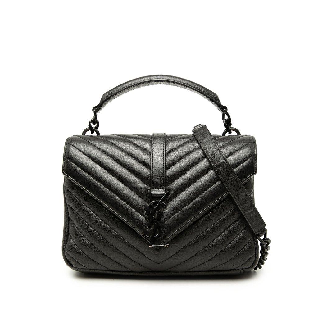 Saint Laurent Medium Chevron Sheepskin  Monogram Monochrome College Bag