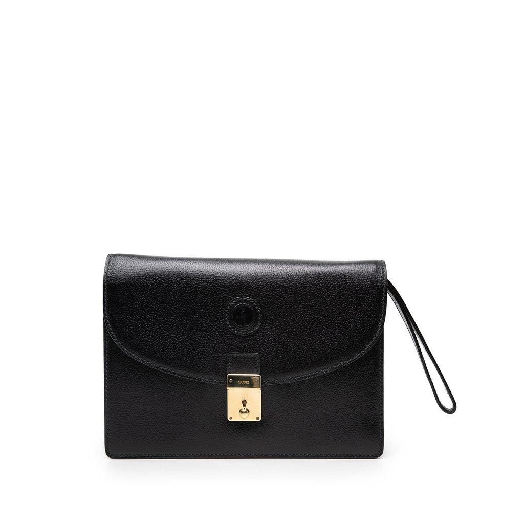 Gucci Calfskin Interlocking G Padlock Wristlet Clutch
