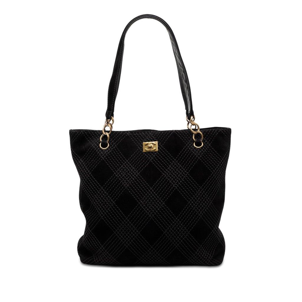 Chanel CC Stitched Suede Tote