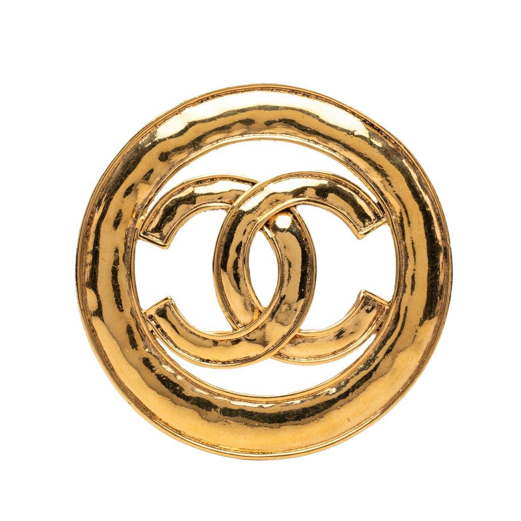 Chanel CC Gold Plated Cut Out Round Brooch