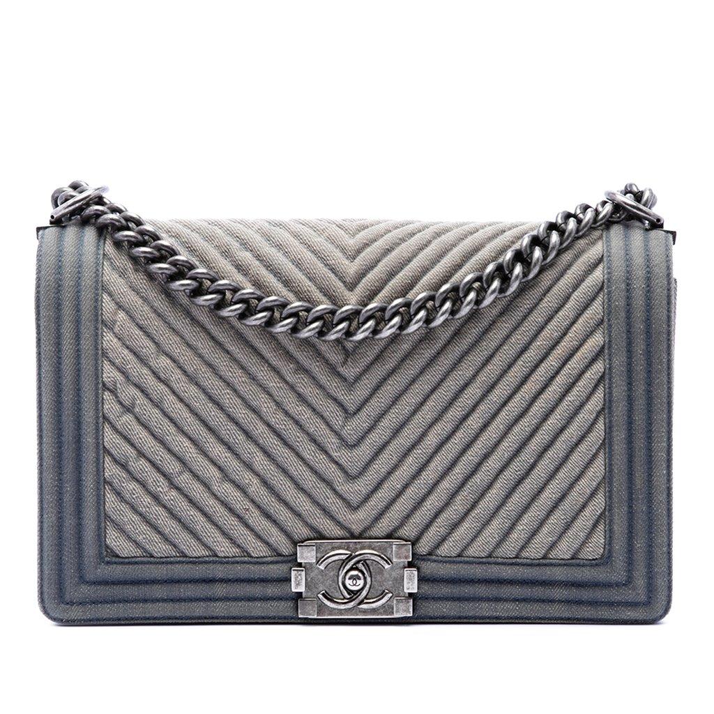 Chanel Old Medium Chevron Denim Boy Flap