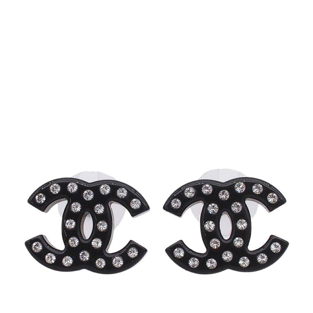 Chanel CC Resin and Strass Bullet Backs Earrings