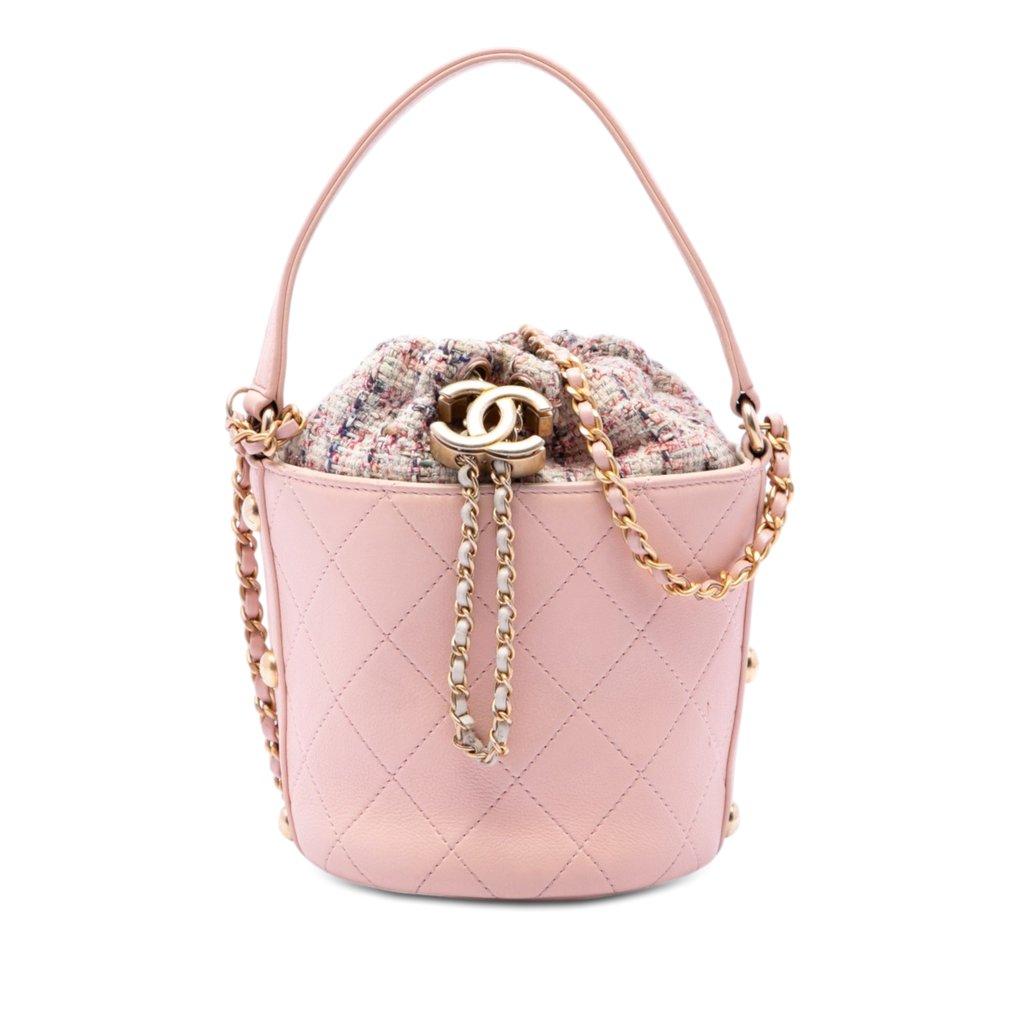 Chanel Small CC Calfskin and Tweed Drawstring Bucket Bag