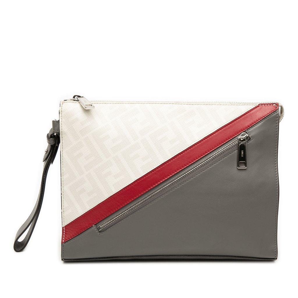 Fendi حقيبة يد زوكا المصنوعة من قماش الكانفاس المطلي FF 1974 ديجونال فيتيلو ليبرتي ذات السحاب الأمامي