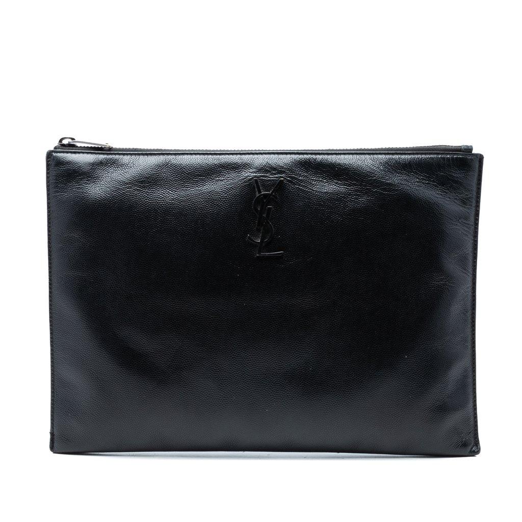 Saint Laurent حافظة iPad Grain De Poudre Monogram أحادية اللون