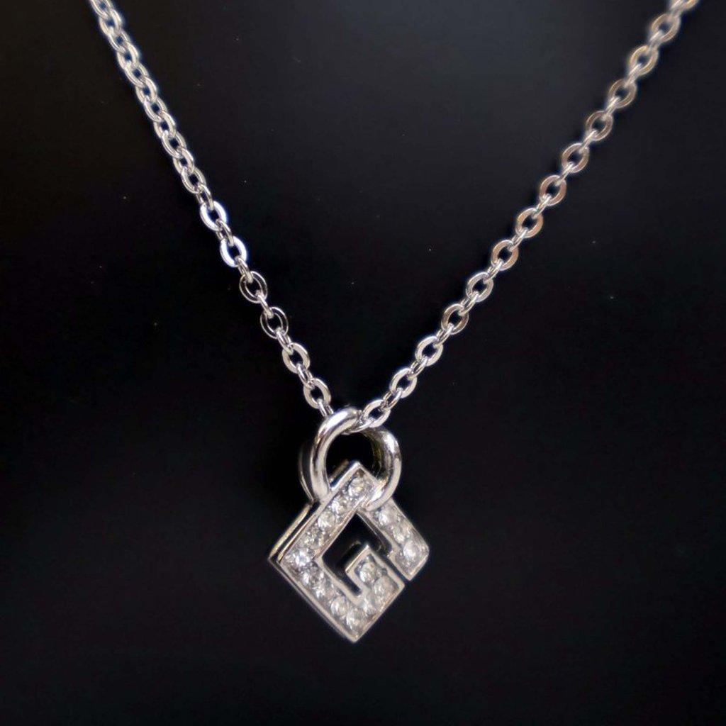 Givenchy Silver Plated G Logo Rhinestone Pendant Necklace