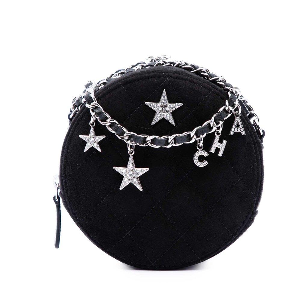Chanel Quilted Suede Cocostellar Round Clutch with Chain