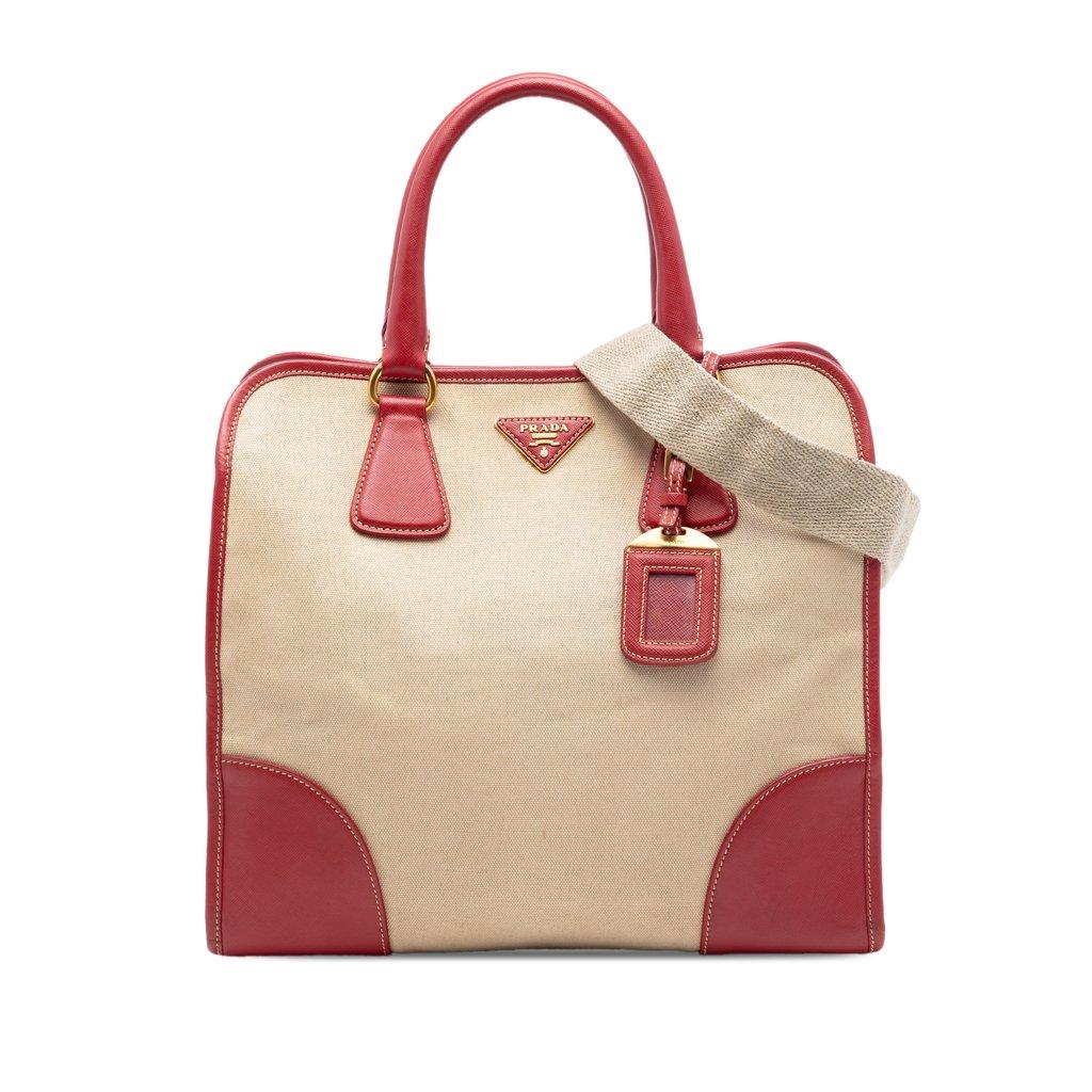 Prada Saffiano Trimmed Canvas Canapa Satchel