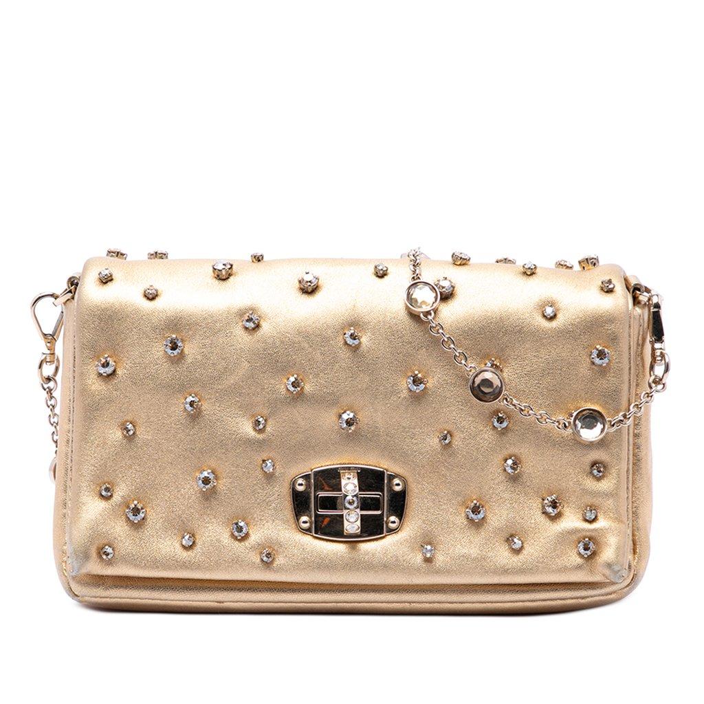 Miu Miu Metallic Nappa Strass Studded Flap Crossbody