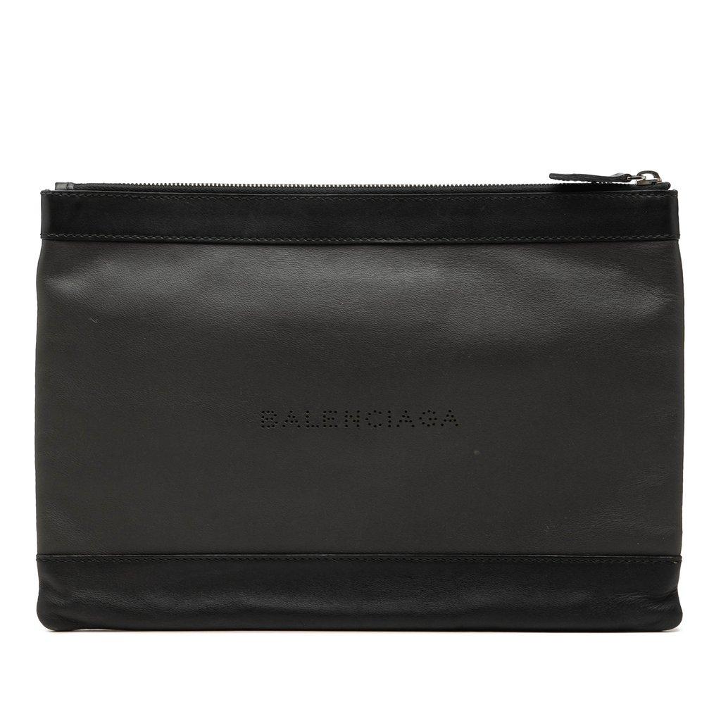 Balenciaga Perforated Calfskin Navy Clip Clutch M
