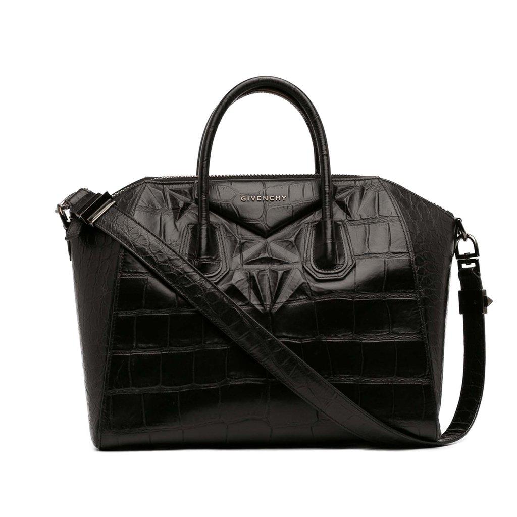 Givenchy حقيبة أنتيغونا متوسطة الحجم من الجلد المنقوش بنقشة جلد التمساح