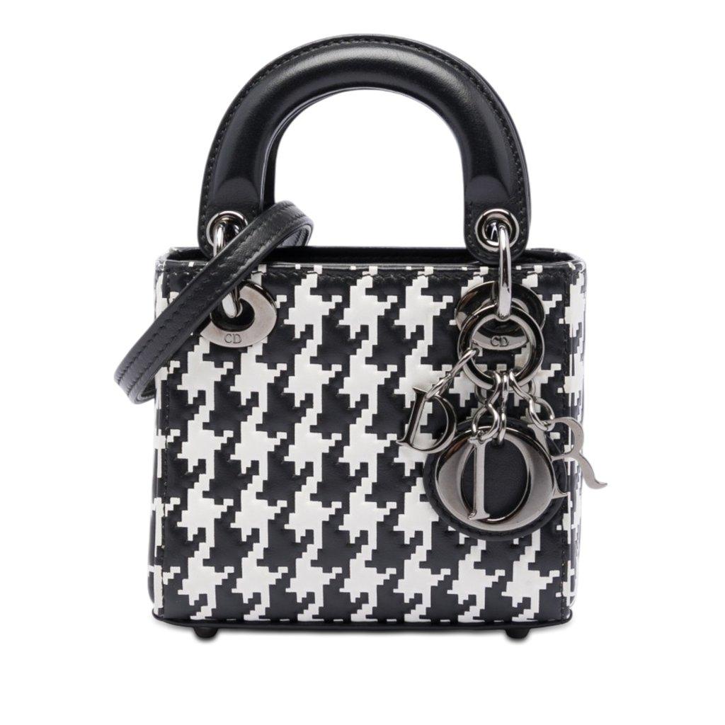 Dior Micro Calfskin Houndstooth Embossed Macro Lady Dior