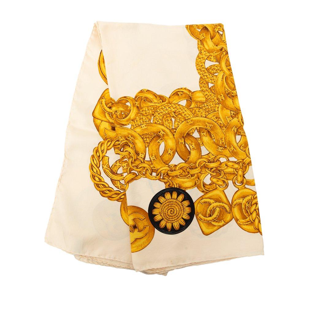 Chanel CC Medallion Chain Printed Silk Scarf