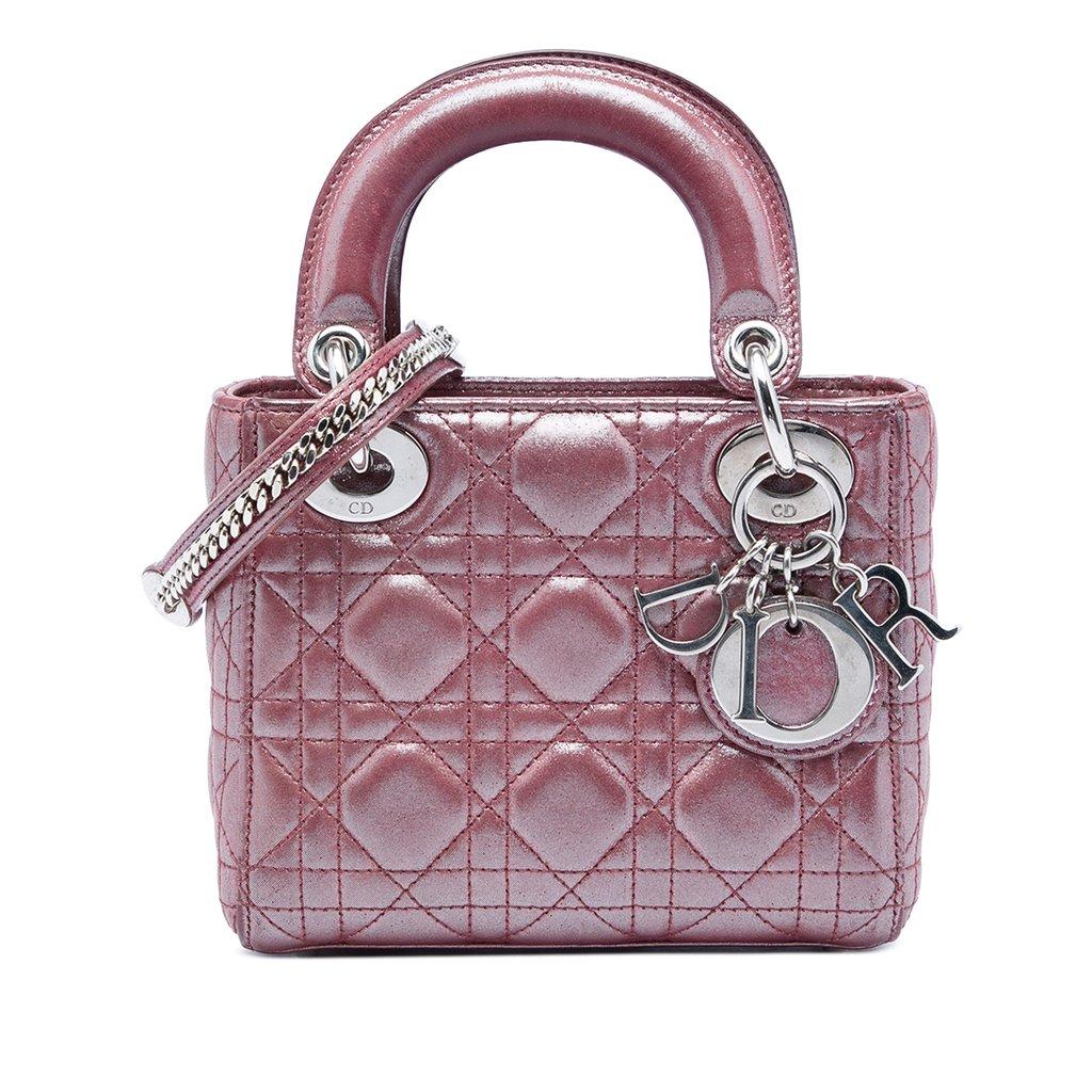 Dior ميني كاناج من جلد الحمل المتقزح اللون ليدي ديور