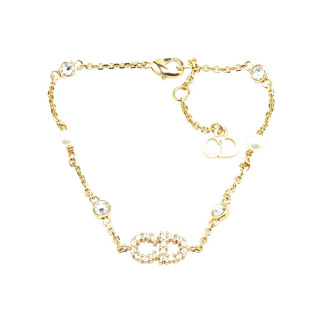 Dior Gold Plated Crystal and Faux Pearl Clair D Lune Bracelet