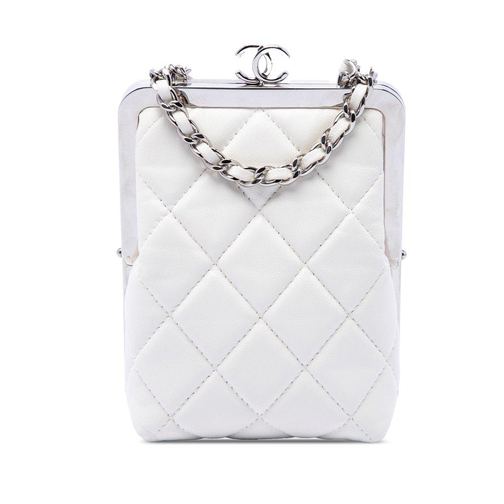 Chanel CC Quilted Acrylic and Lambskin Evening Clutch With Chain