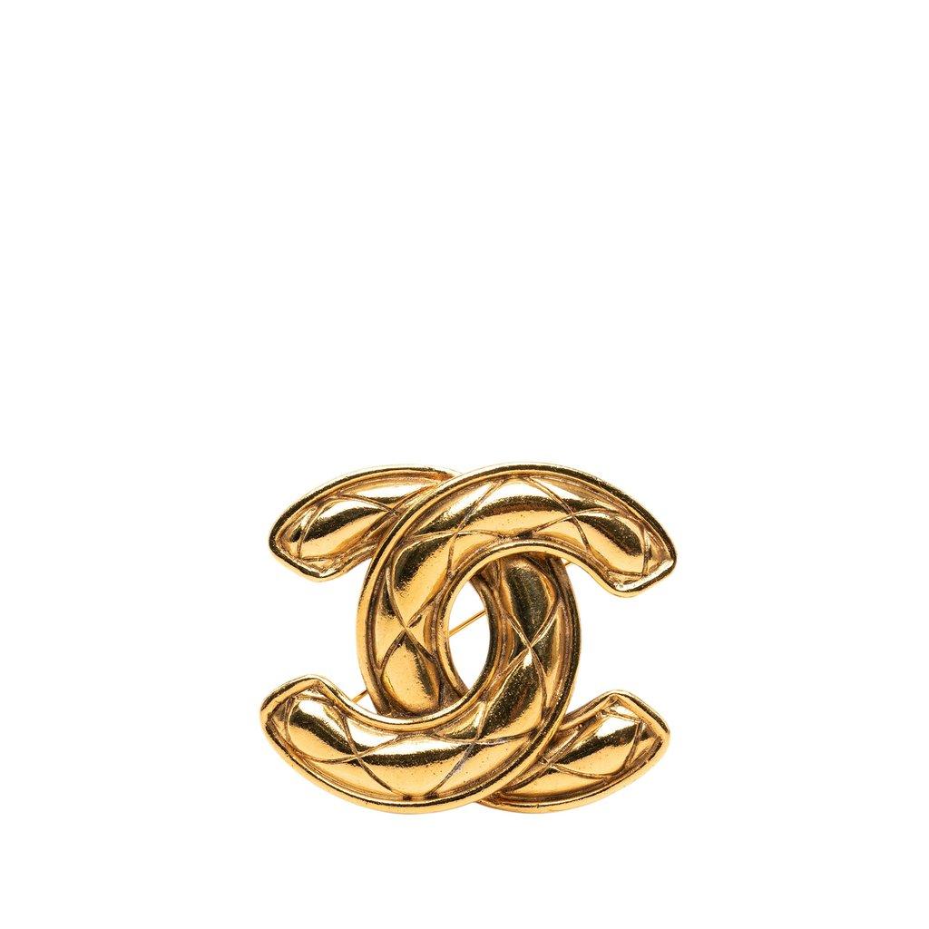 Chanel CC Gold Plated Quilted Brooch