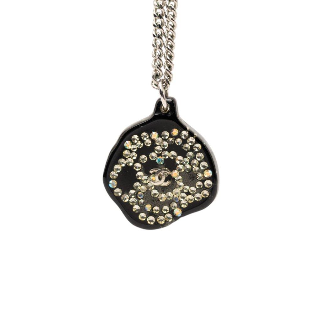 Chanel Brass Camellia Resin Strass Pendant Necklace