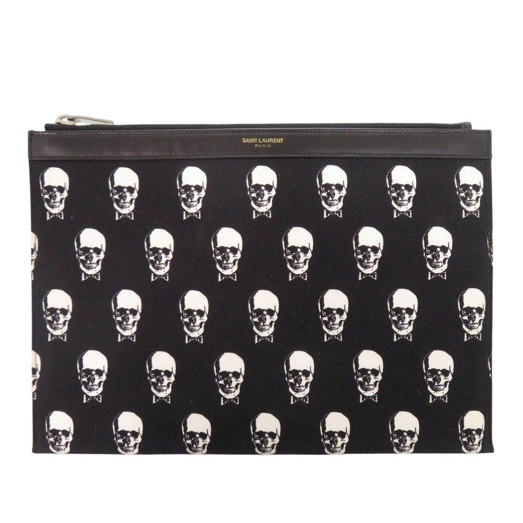 Saint Laurent Canvas Skull Print Zip Clutch