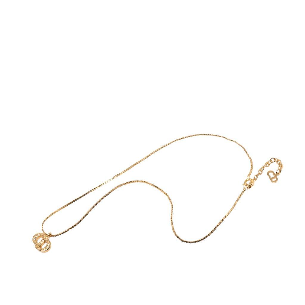 Dior Gold Plated Strass CD Logo Pendant Necklace