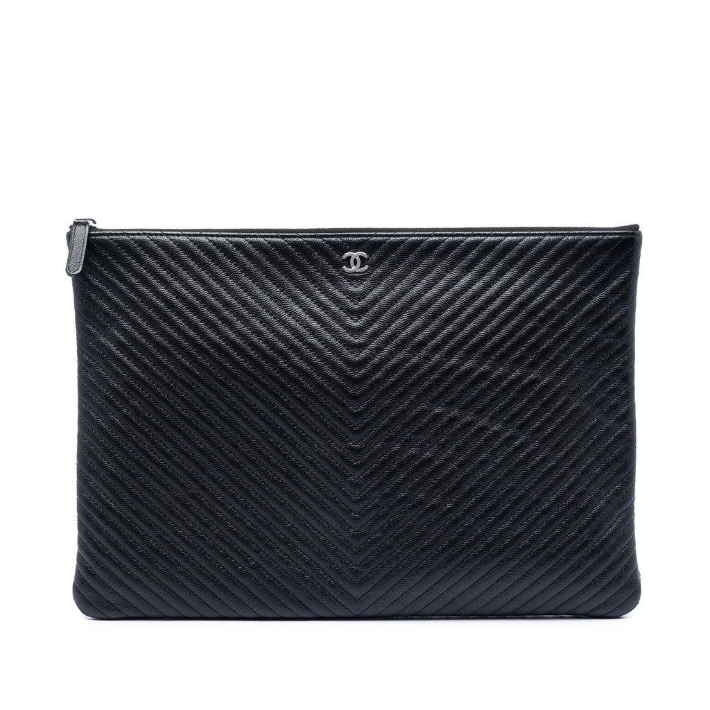 Chanel Large Chevron Caviar O Case Clutch