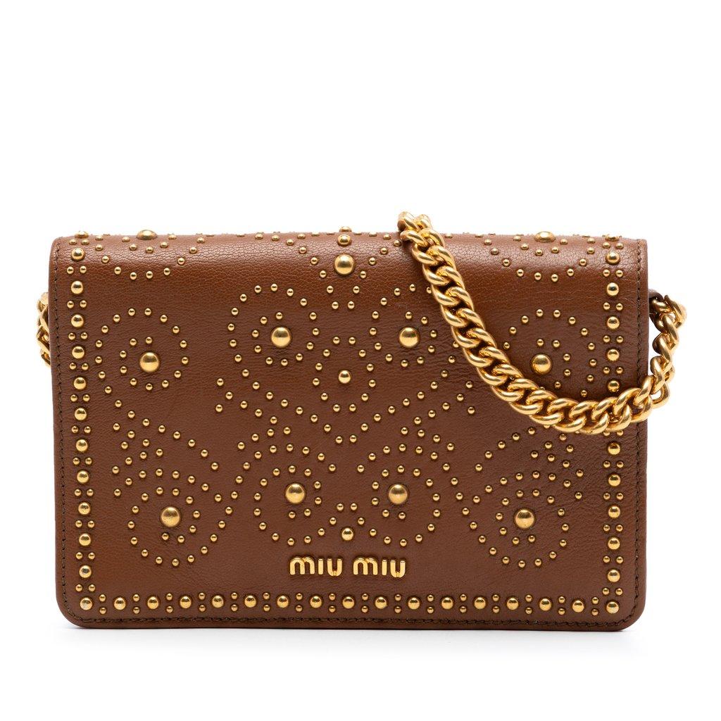 Miu Miu Studded Goatskin Madras Lux Wallet On Chain