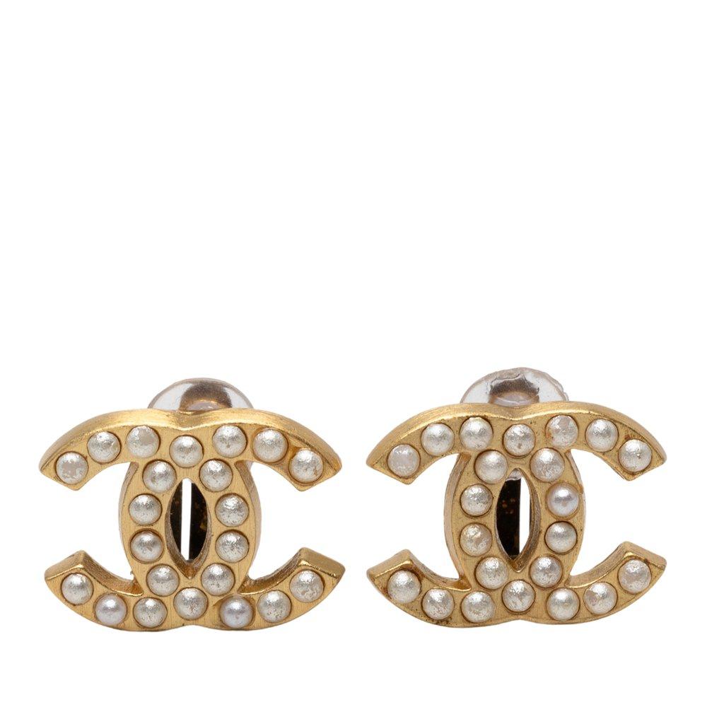 Chanel CC Gold Plated Faux Pearl Clip On Earrings
