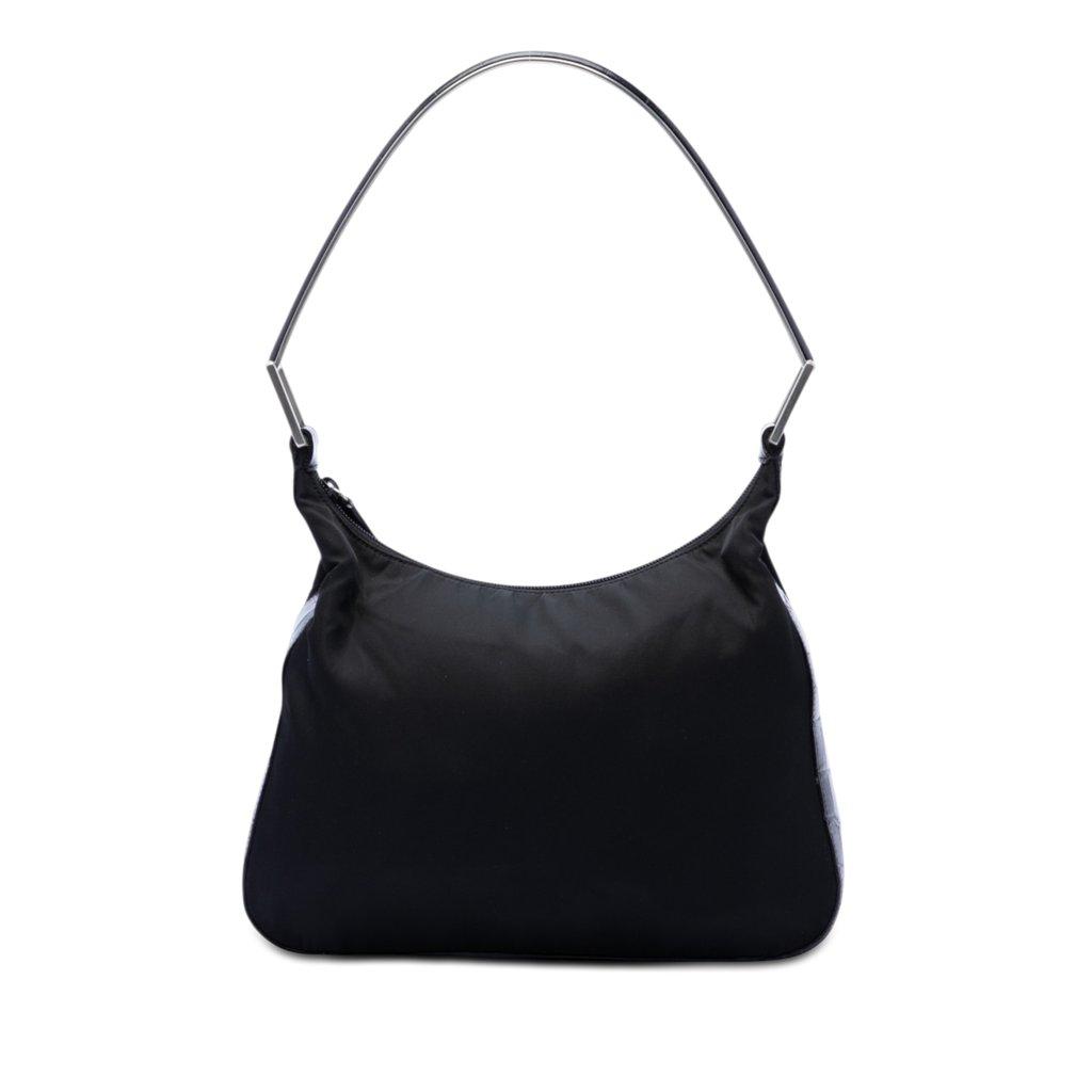 Prada Croc Embossed Leather Trimmed Tessuto Shoulder Bag