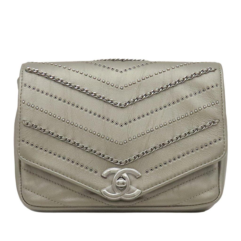 Chanel Small Chevron Calfskin Embellished Data Center Envelope Flap