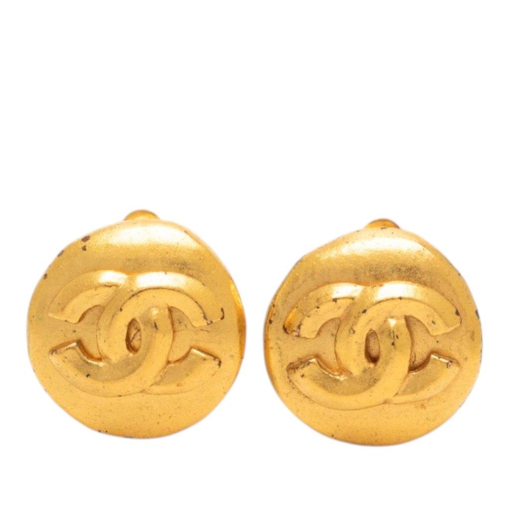 Chanel CC Gold Plated Round Clip On Earrings