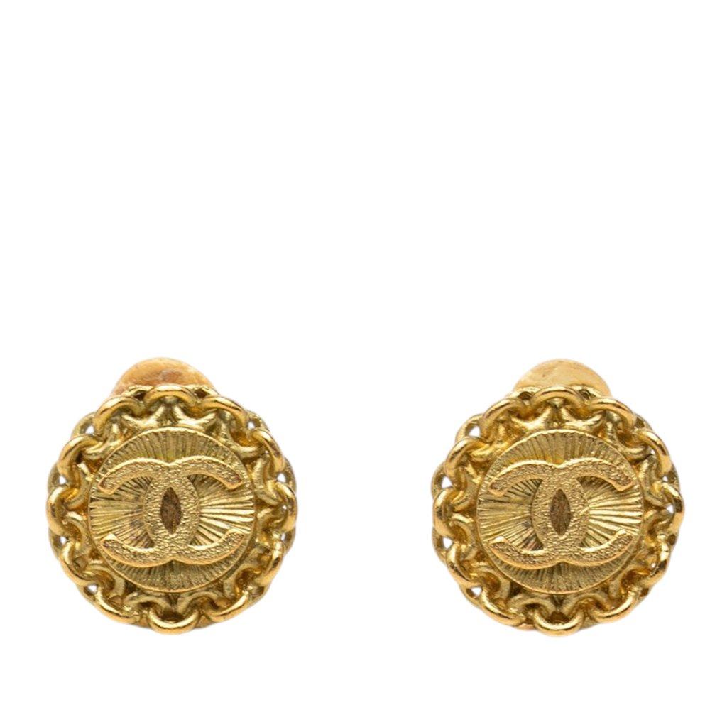 Chanel CC Gold Plated Round Clip On Earrings