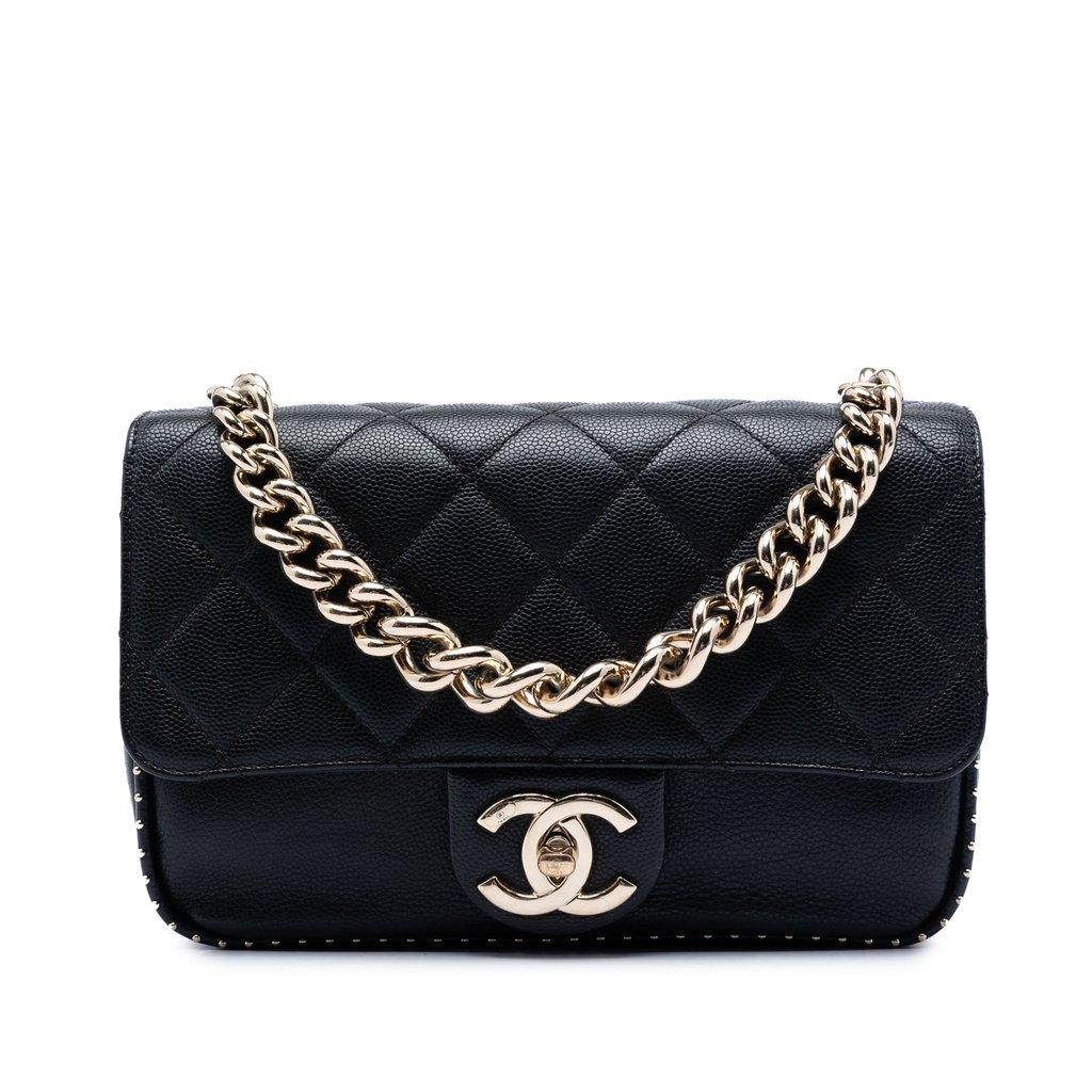 Chanel Small CC Quilted Caviar Studded Single Flap