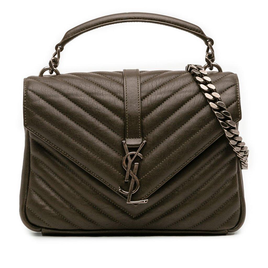 Saint Laurent Medium Quilted Chevron Sheepskin College Satchel