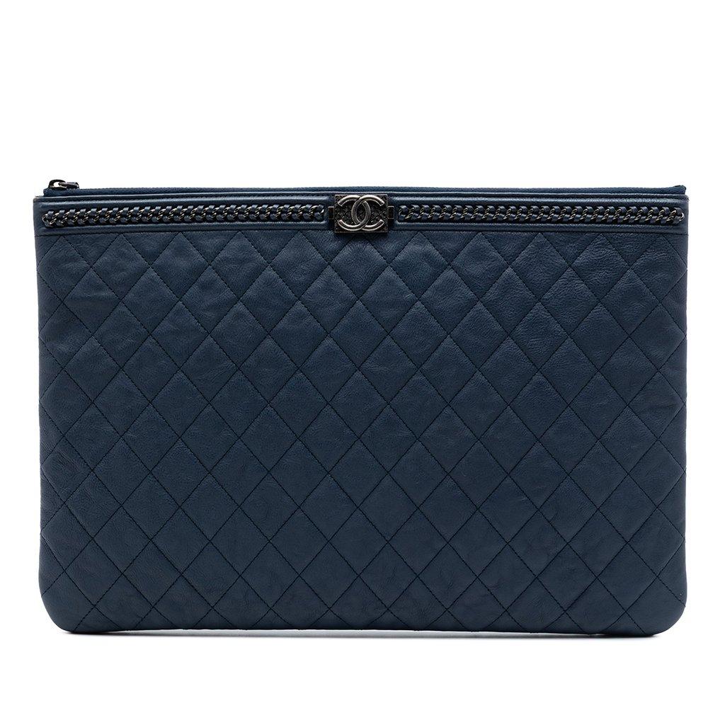 Chanel Large Quilted Calfskin Chain Boy O Case Clutch