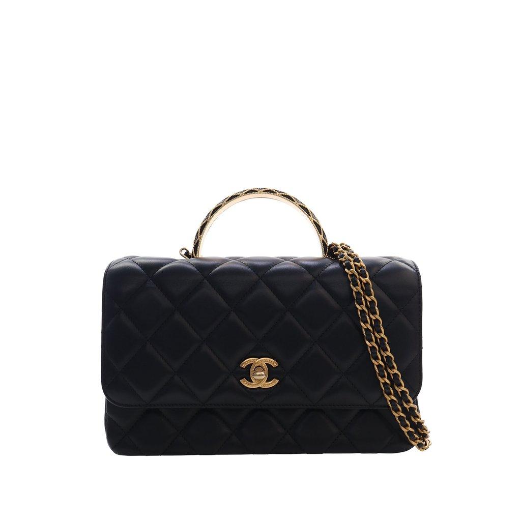Chanel CC Quilted Lambskin Metal Twist Top Handle Flap