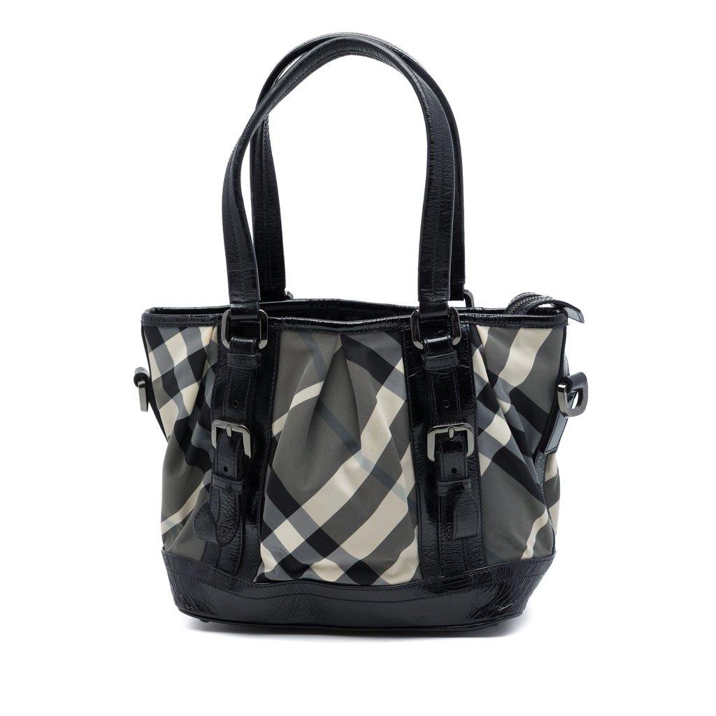 Burberry Beat Check Nylon and Patent Lowry Satchel