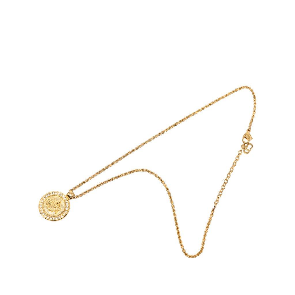 Dior Gold Plated Strass Medallion Pendant Necklace