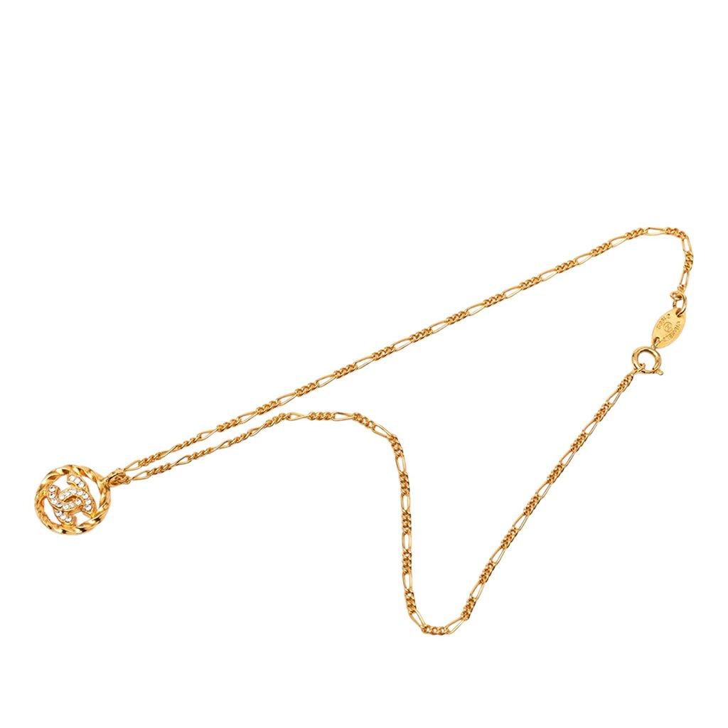 Chanel CC Gold Plated Strass Pendant Necklace