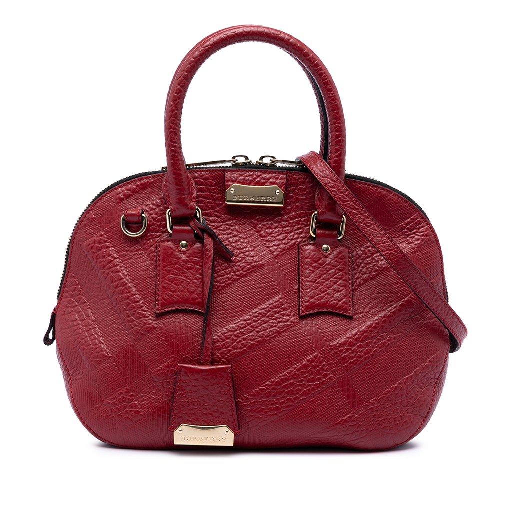 Burberry Small Heritage Grain Check Embossed Leather Orchard Bowling Bag