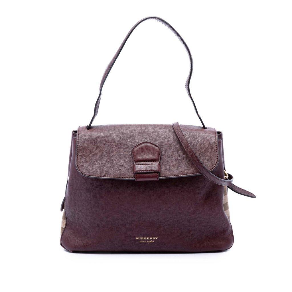 Burberry Medium House Check Trimmed Leather Camberley Satchel