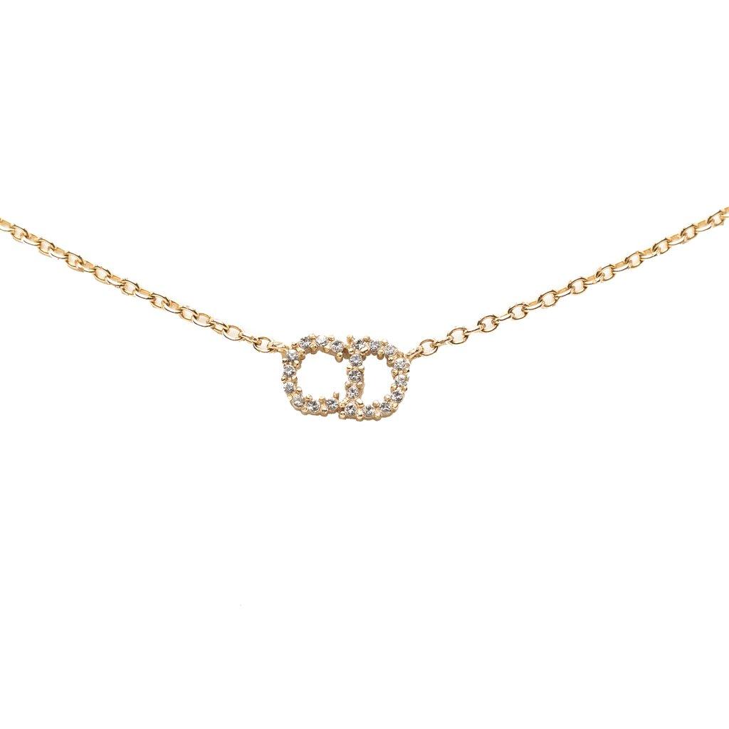 Dior Gold Plated Strass CD Logo Pendant Necklace
