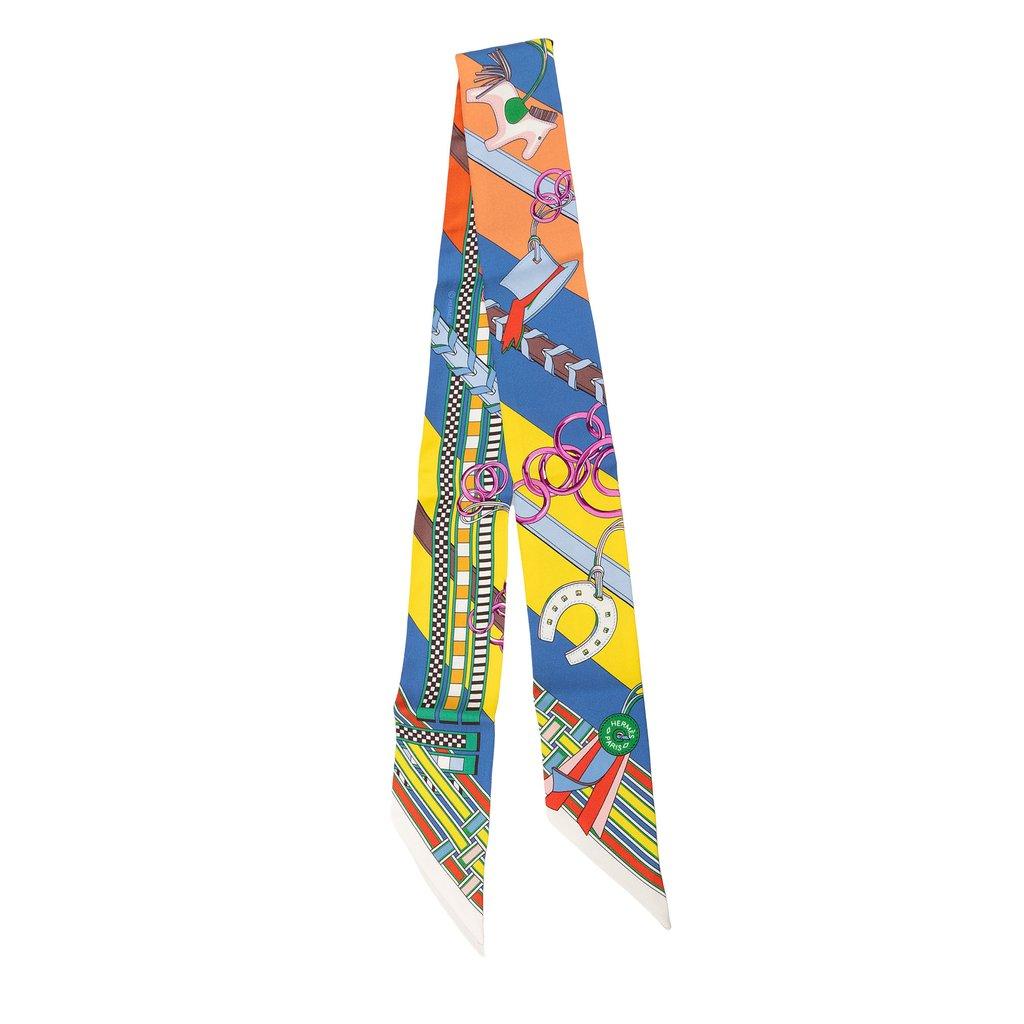 Hermès Brides et Gris Silk Twilly Scarf