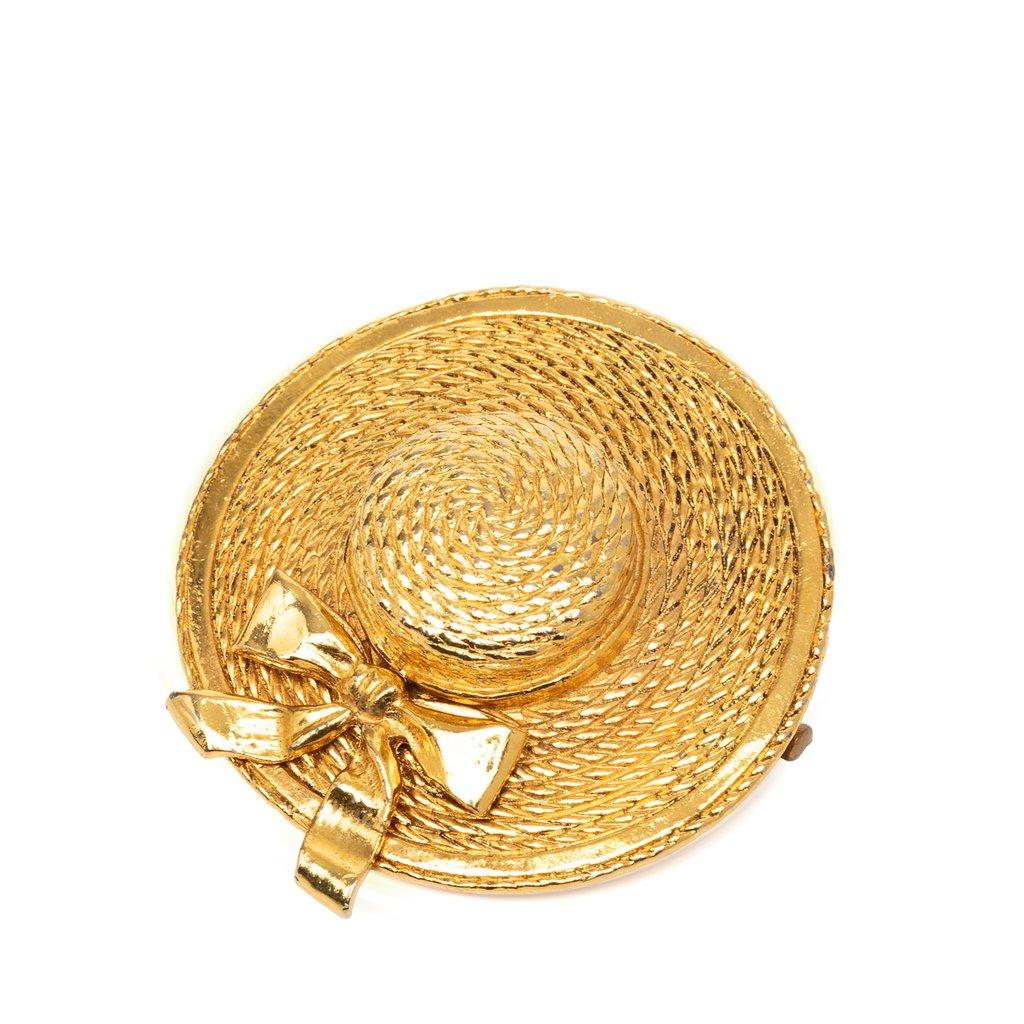 Chanel Gold Plated Straw Hat Brooch