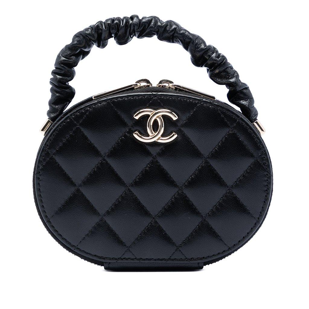 Chanel CC Quilted Lambskin Oval Top Handle Clutch
